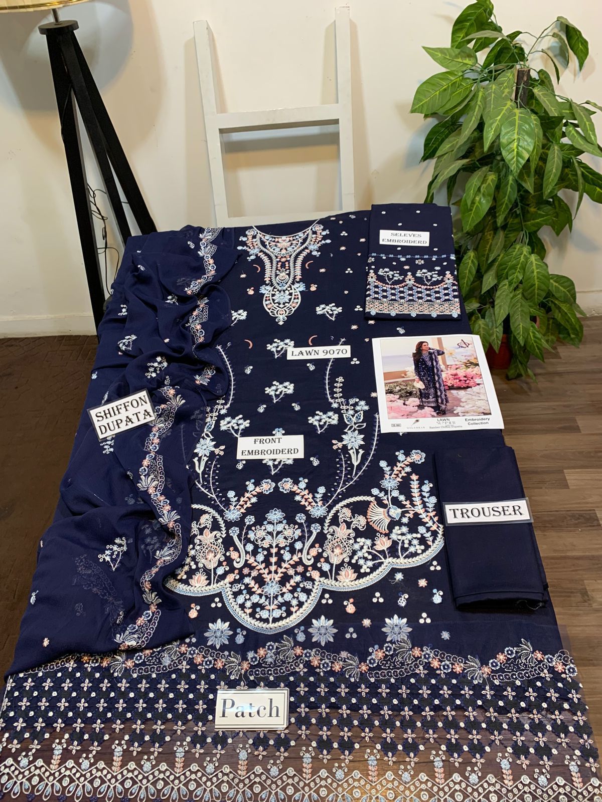 3 Piece - Embroidered Lawn Suit With Chiffon Dupatta