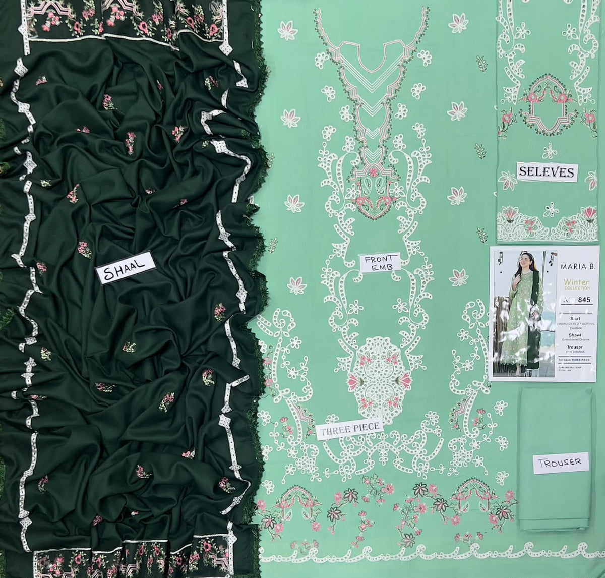 3-Piece Maria B Premium Embroidered Dhanak Suit AL-845W