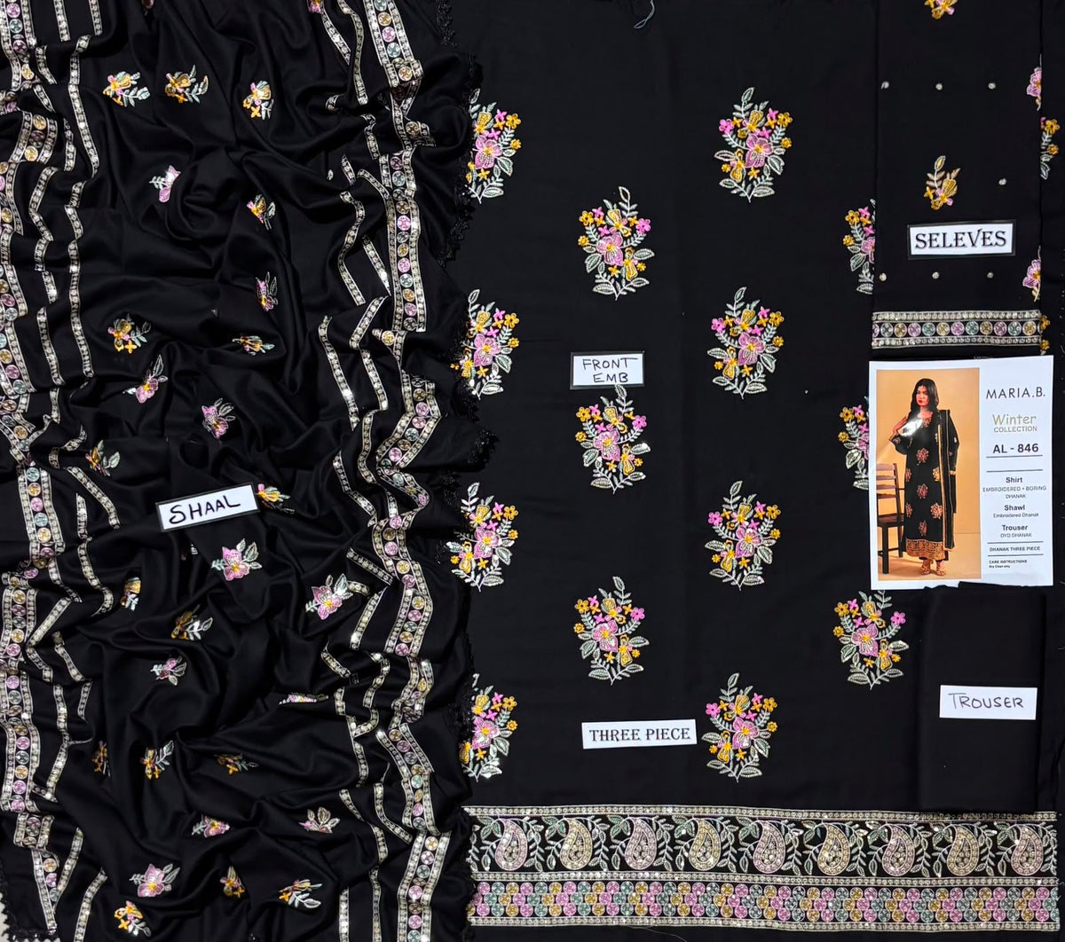 3-Piece Embroidered Dhanak Suit With Sequins Winter Fabrics