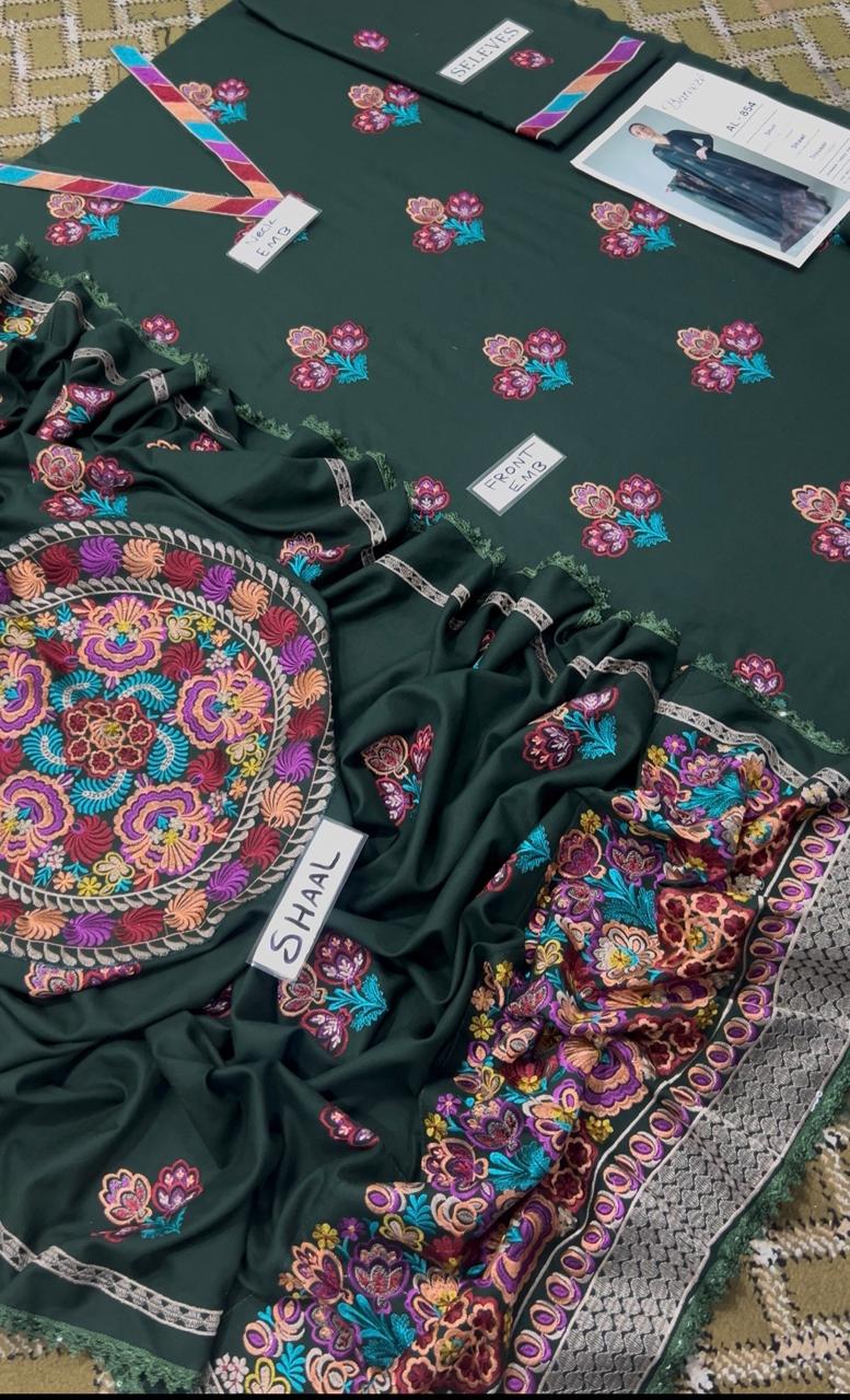 3-Piece Laam Inspired Premium Embroidered Dhanak Suit AL-854