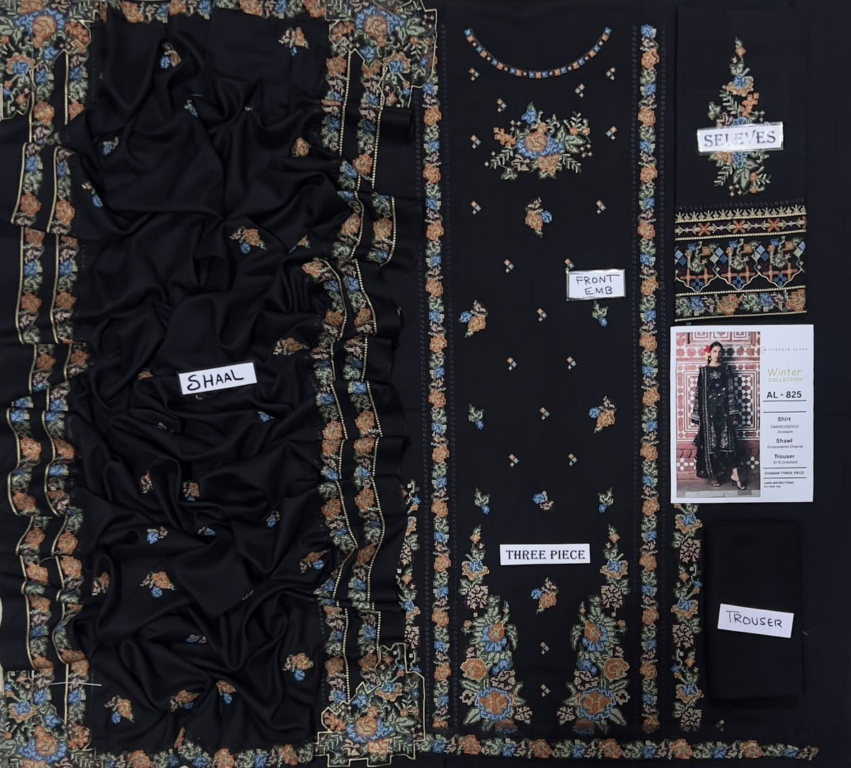 3-Piece Hussain Rehar's Premium Embroidered Dhanak Suit AL-825