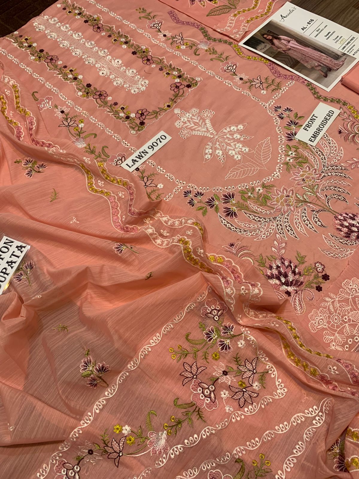 3 Piece - Embroidered Lawn Suit With Slub Monar Dupatta AL-825P