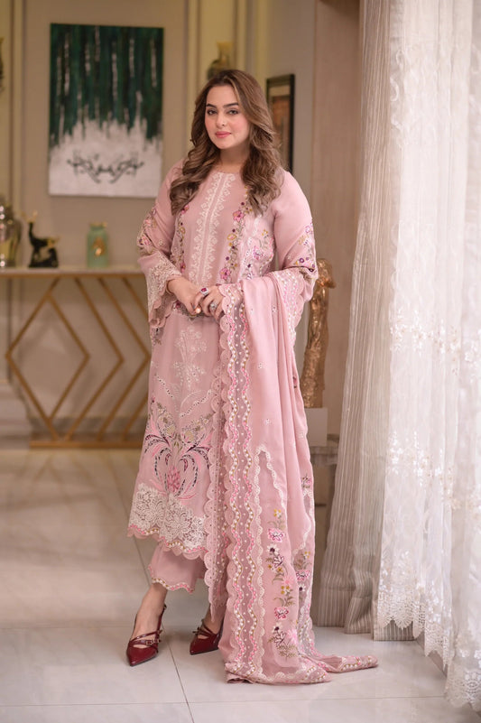 3 Piece - Embroidered Lawn Suit With Slub Monar Dupatta AL-825P