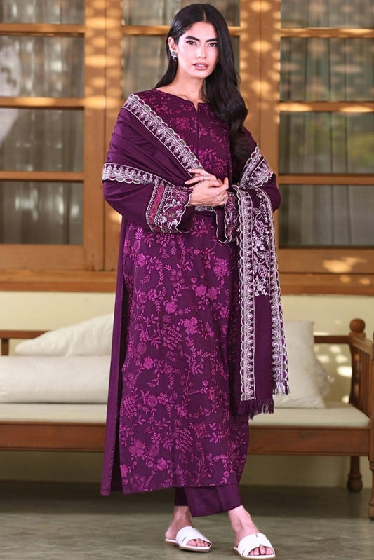 3-Piece Baroque Premium Embroidered Dhanak Suit AL-807