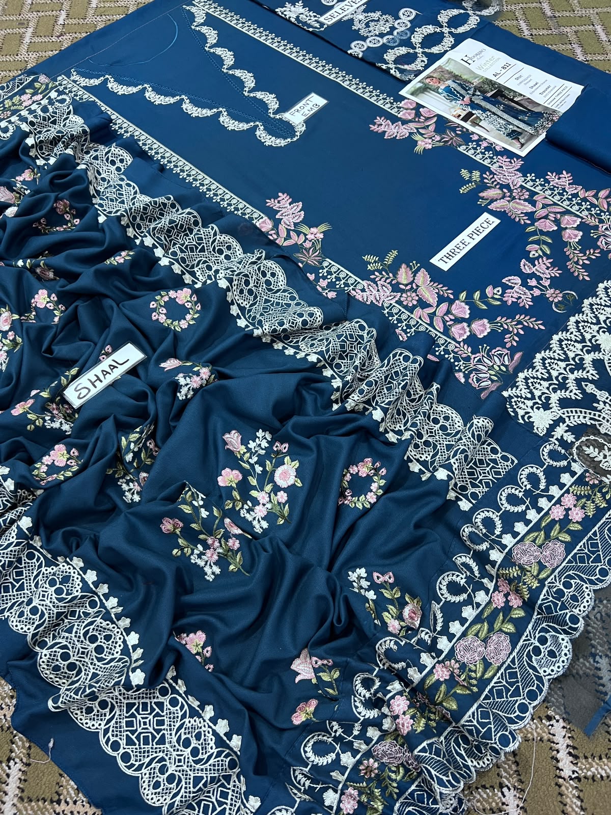 3-Piece Premium Embroidered Dhanak Suit AL-811TB