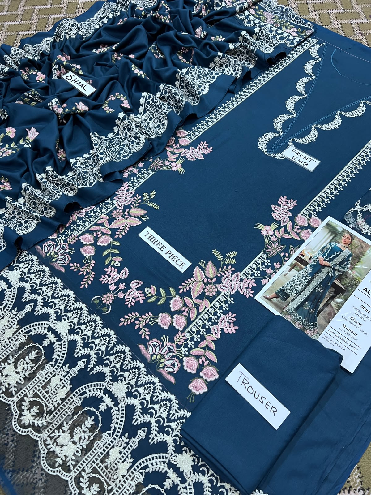 3-Piece Premium Embroidered Dhanak Suit AL-811TB