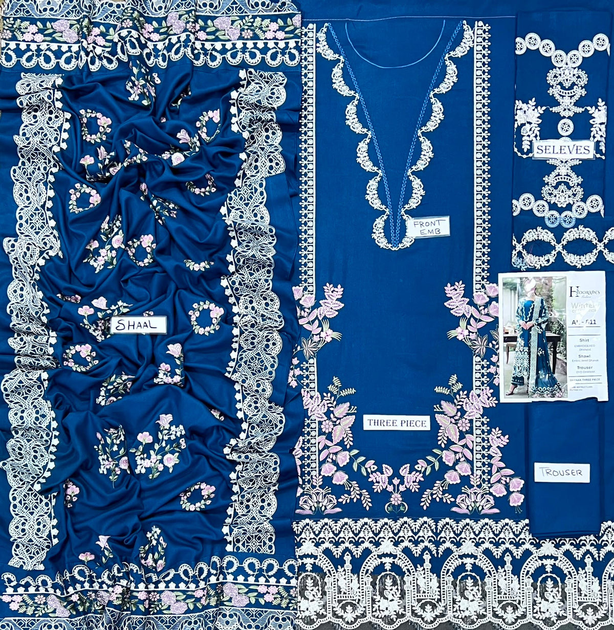 3-Piece Premium Embroidered Dhanak Suit AL-811TB