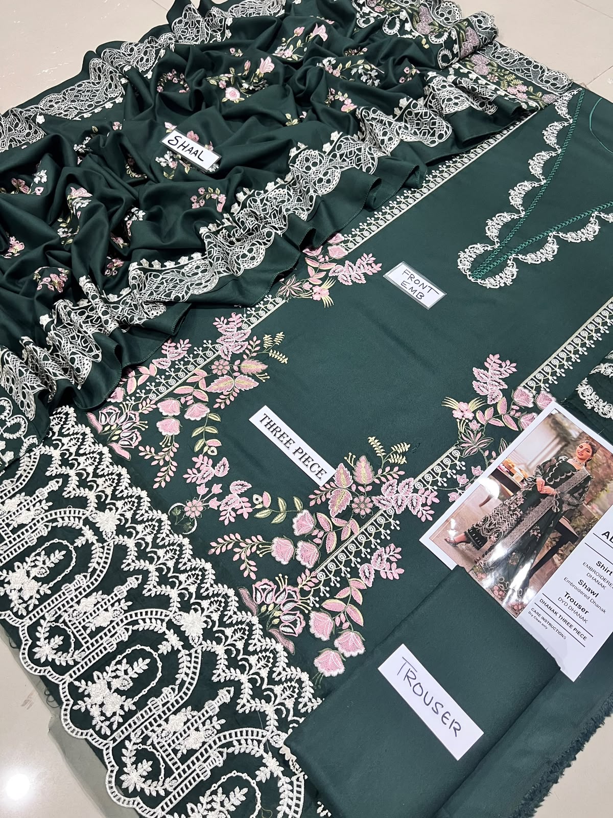 3-Piece Premium Embroidered Dhanak Suit AL-811GR