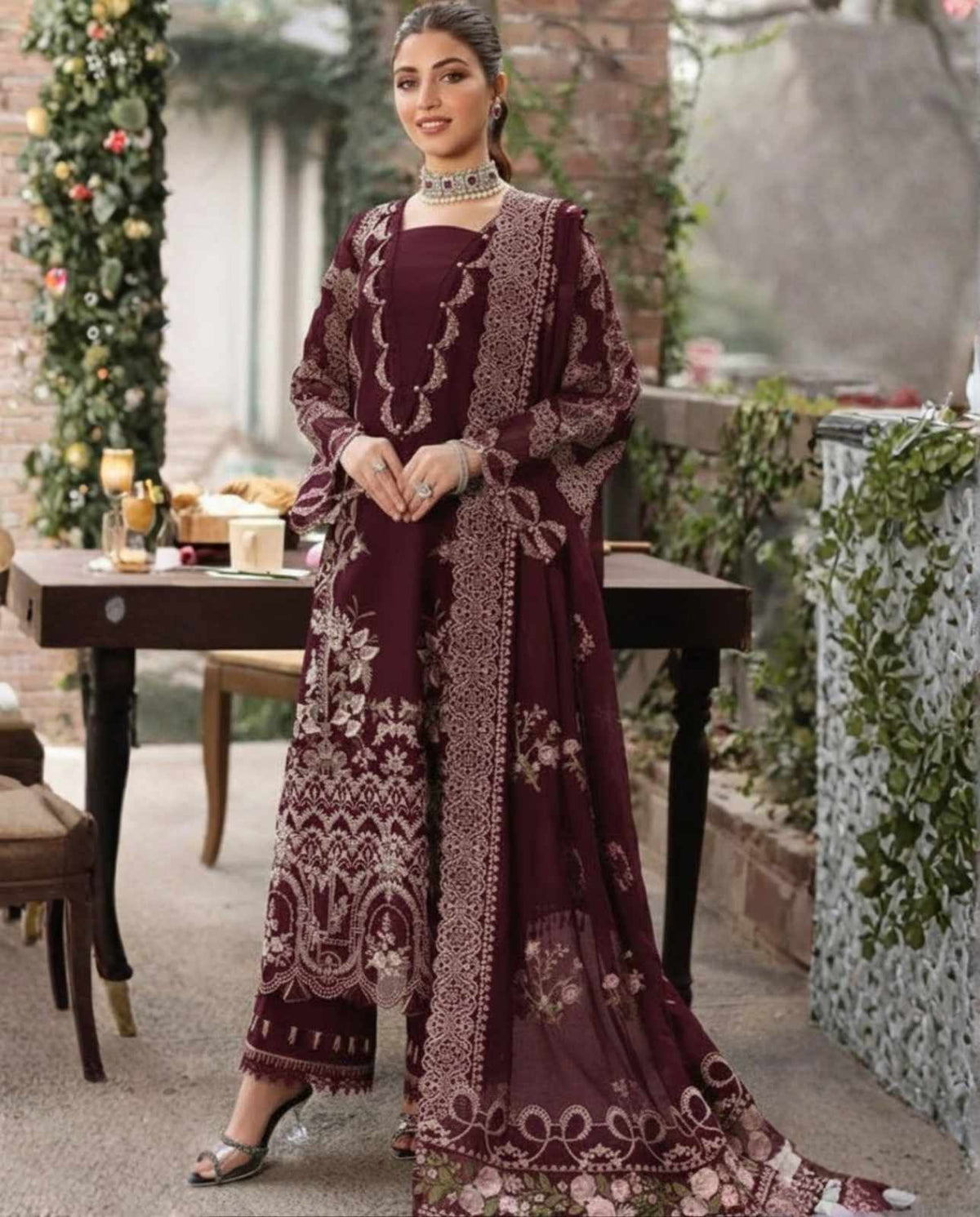 3-Piece Premium Embroidered Dhanak Suit AL-811M