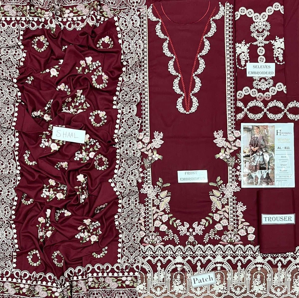 3-Piece Premium Embroidered Dhanak Suit AL-811M