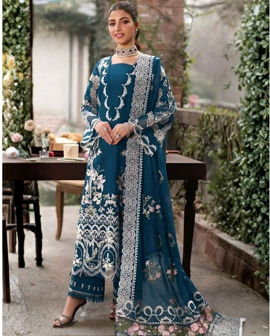 3-Piece Premium Embroidered Dhanak Suit AL-811TB