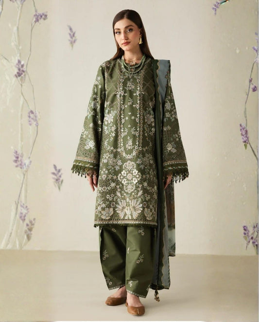 3-Piece Barouqe Inspired Premium Embroidered Dhanak Suit AL-815