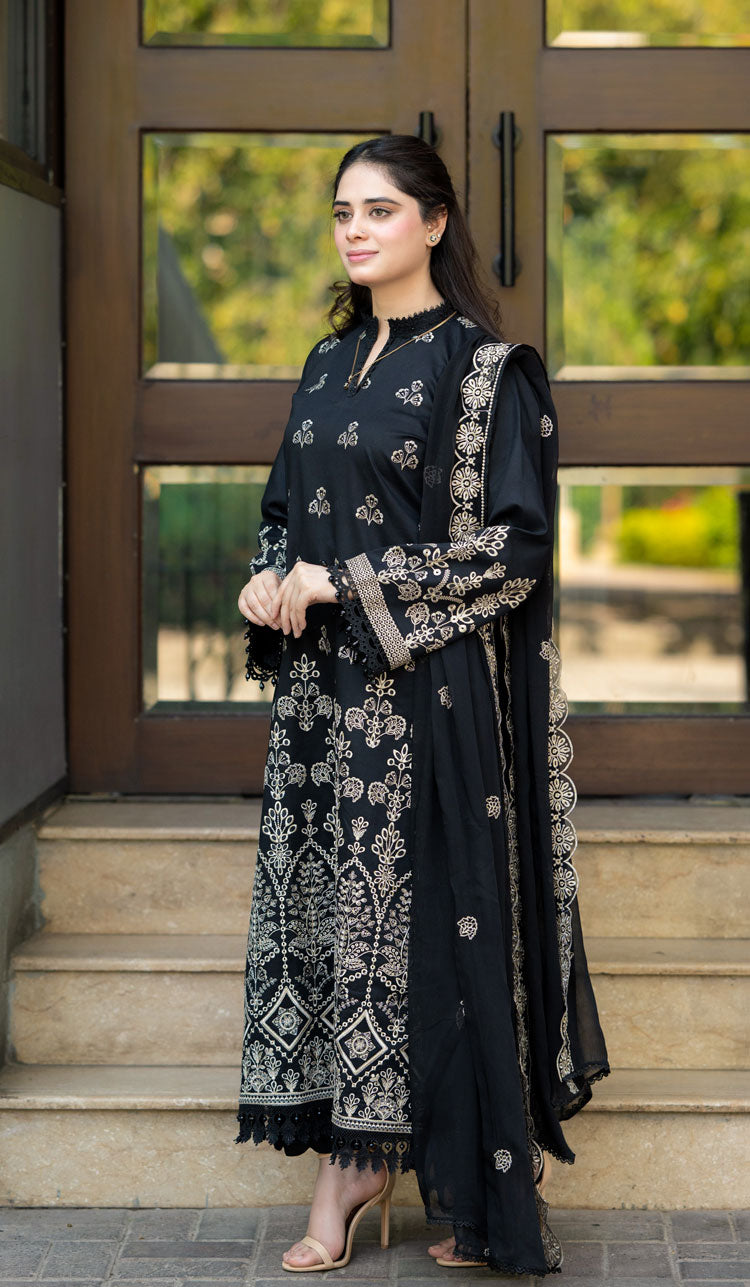 3-Piece Bareeze Inspired Premium Embroidered Dhanak Suit AL-818