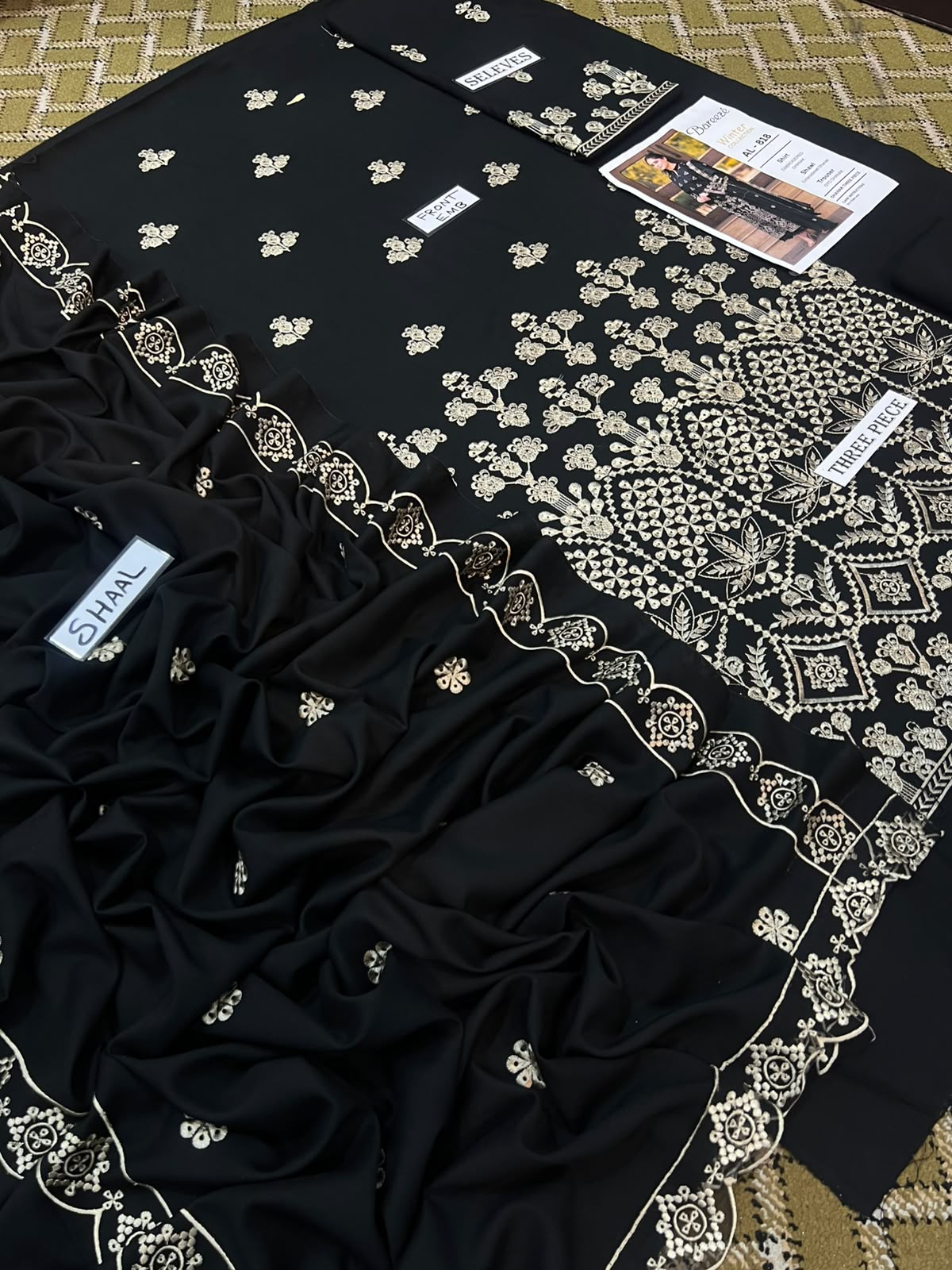 3-Piece Bareeze Inspired Premium Embroidered Dhanak Suit AL-818