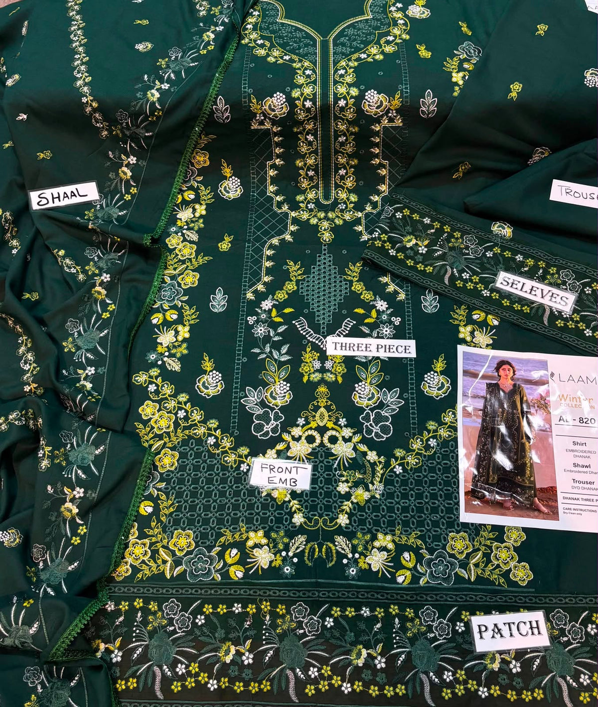 3-Piece Embroidered Dhanak Suit With Sequins Winter Fabrics