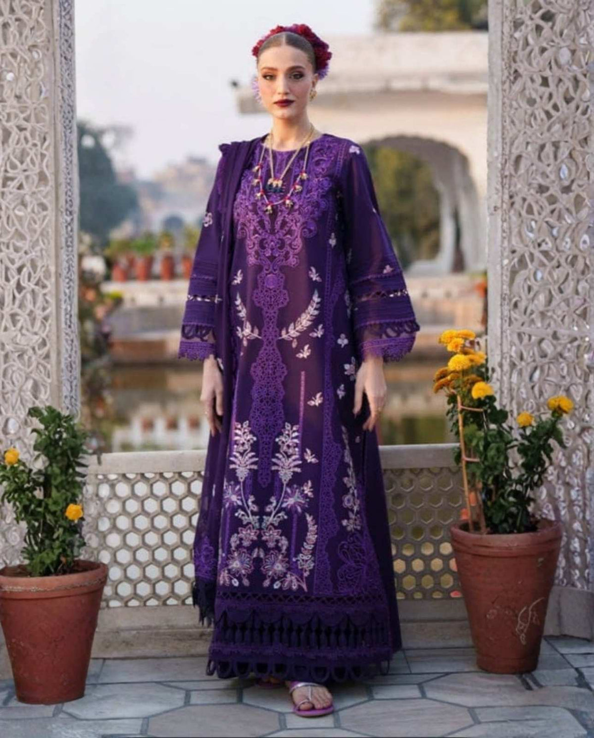 3-Piece Laam Inspired Premium Embroidered Dhanak Suit AL-826