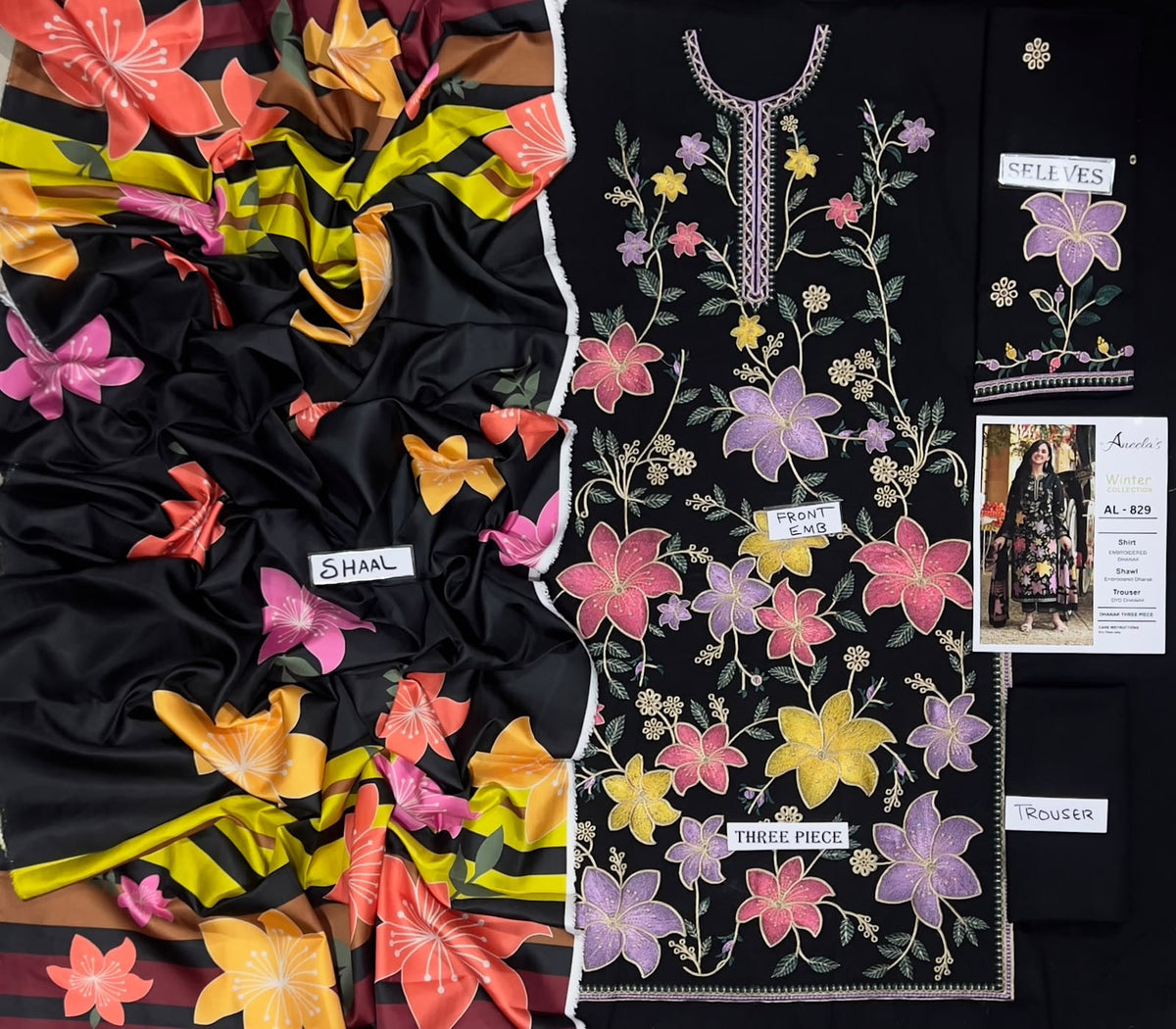 3-Piece Laam Premium Embroidered Dhanak Suit AL-829