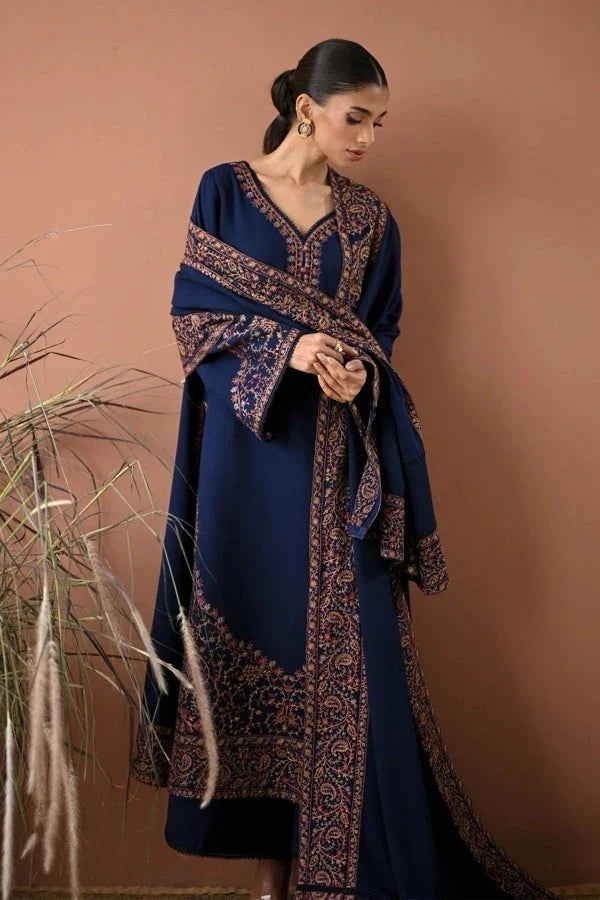 3-Piece Batik Inspired Premium Embroidered Dhanak Suit AL-830W