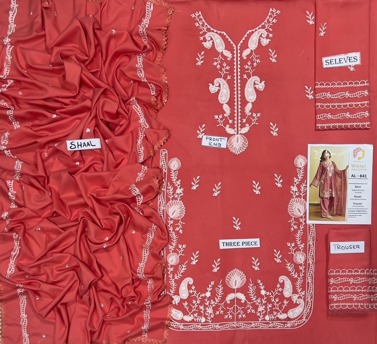 3-Piece Premium Embroidered Dhanak Suit AL-841