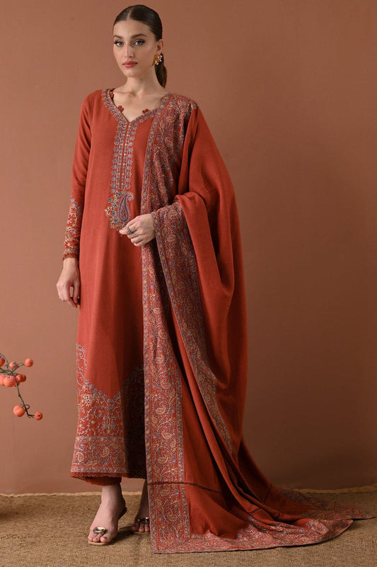 3-Piece Batik Inspired Premium Embroidered Dhanak Suit AL-848