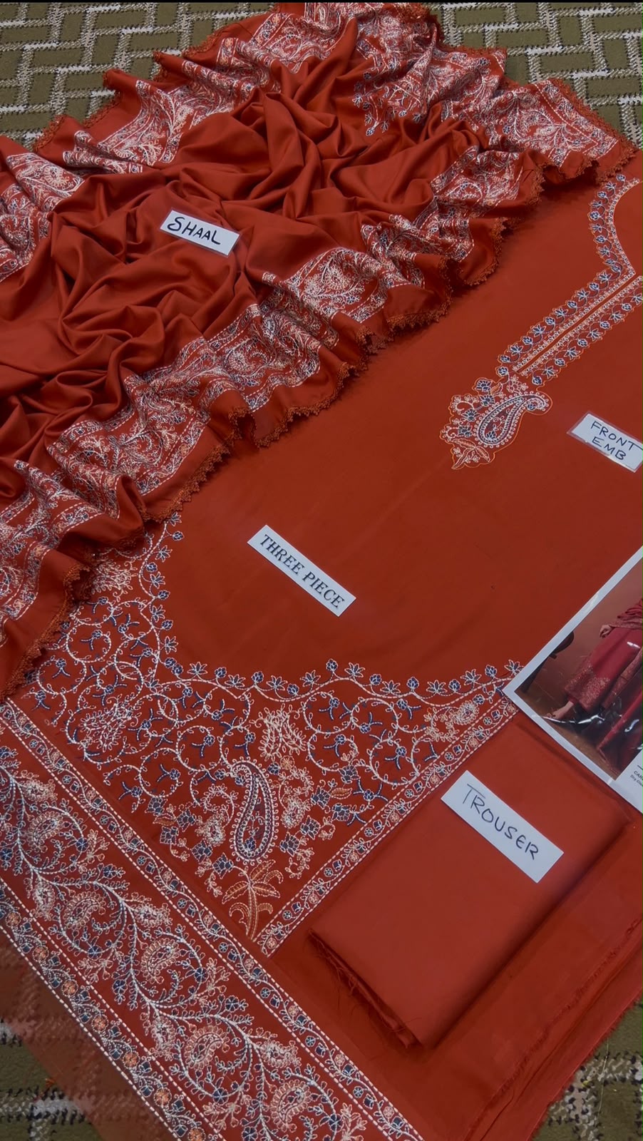 3-Piece Batik Inspired Premium Embroidered Dhanak Suit AL-848