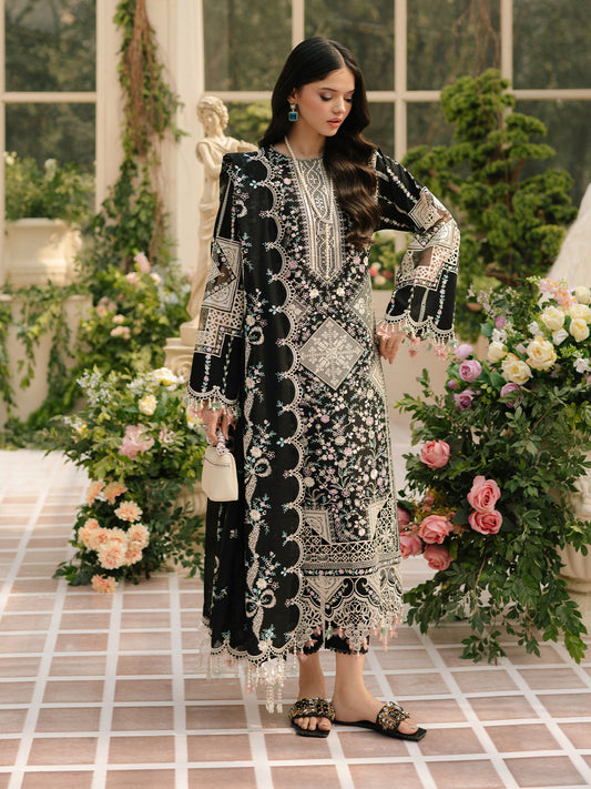 3-Piece Binilyas Premium Embroidered Dhanak Suit AL-851BK