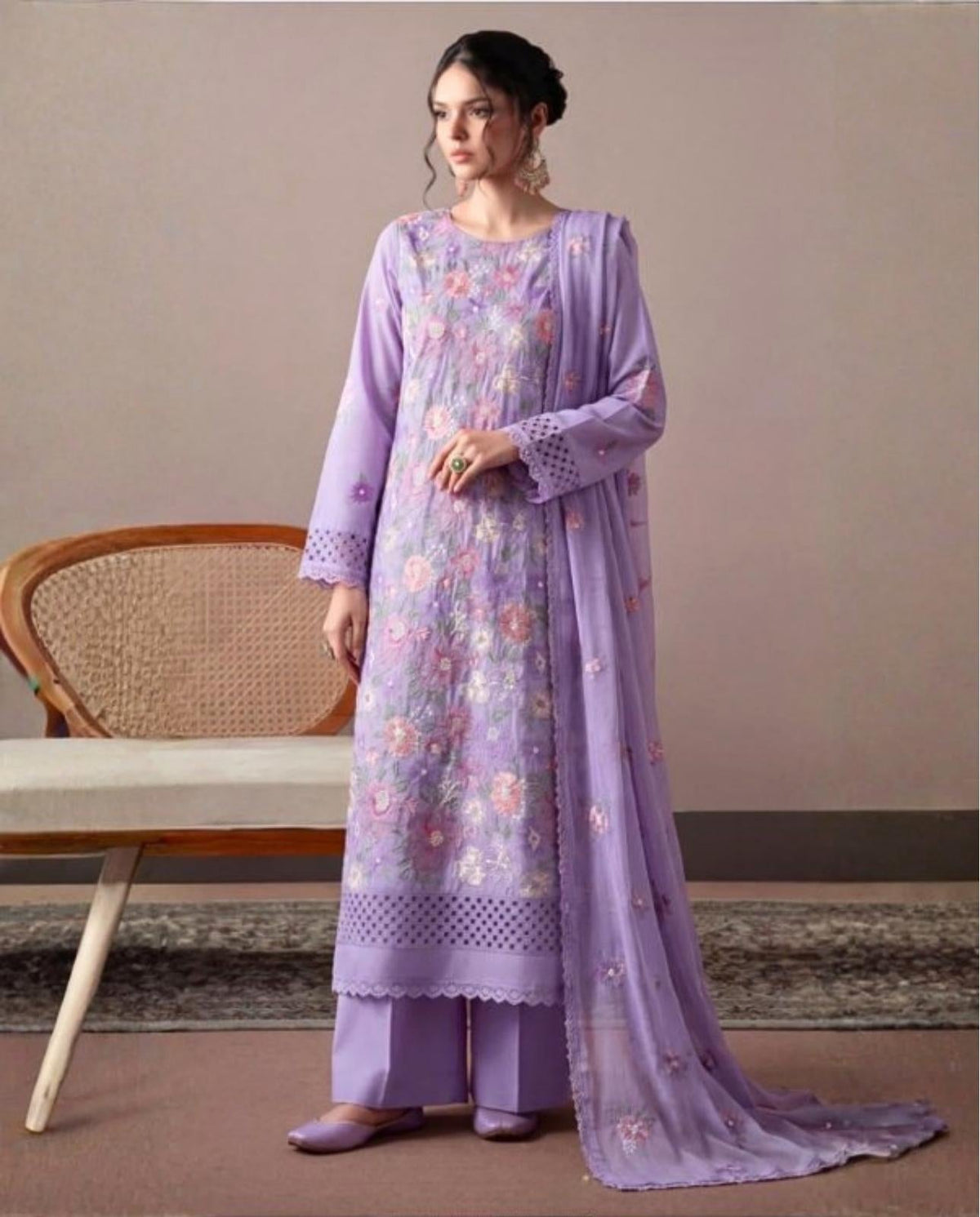 3-Piece Premium Embroidered Dhanak Suit AL-852