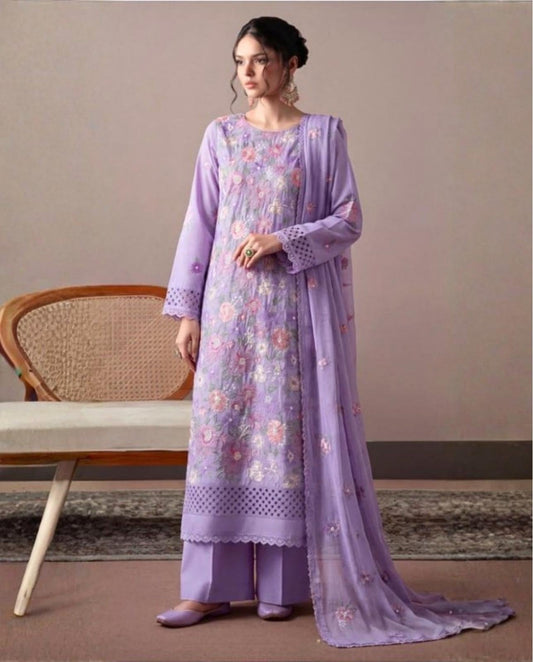 3-Piece Premium Embroidered Dhanak Suit AL-852