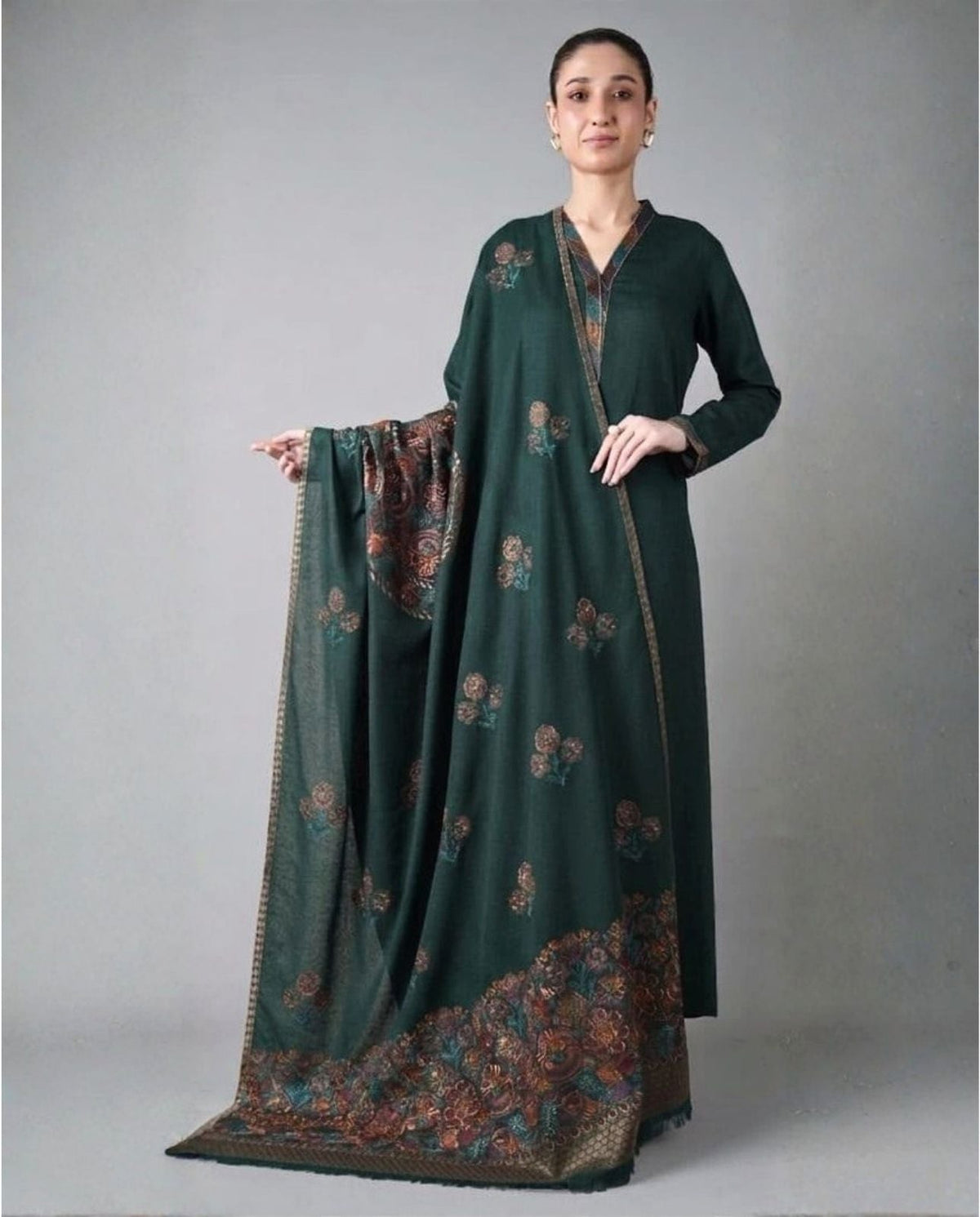 3-Piece Laam Inspired Premium Embroidered Dhanak Suit AL-854
