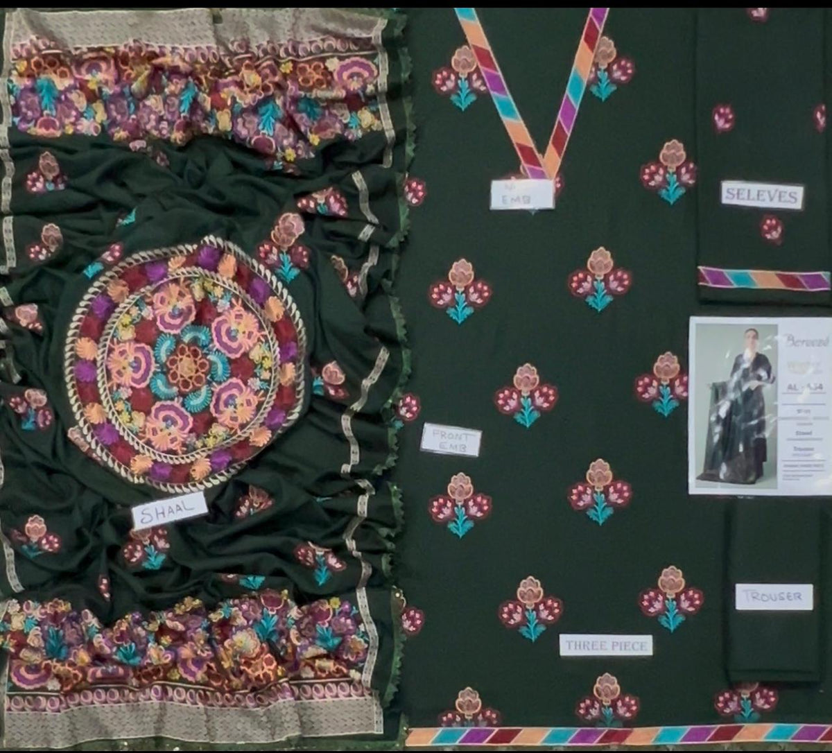3-Piece Laam Inspired Premium Embroidered Dhanak Suit AL-854