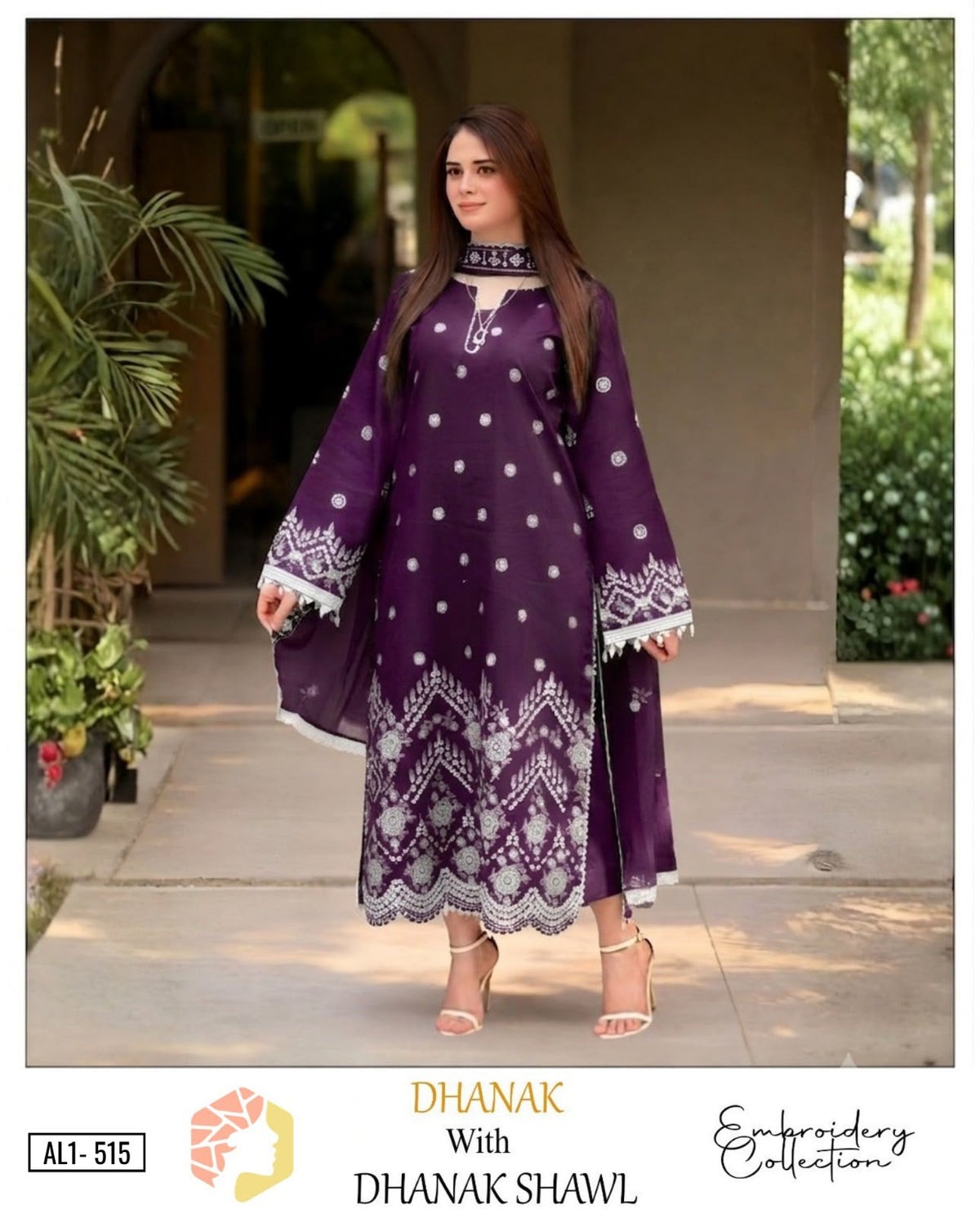 3-Piece Premium Embroidered Dhanak Suit AL1-515P
