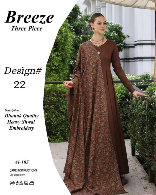 3-Piece Bareeze Inspired Premium Embroidered Dhanak Suit BRZ-22
