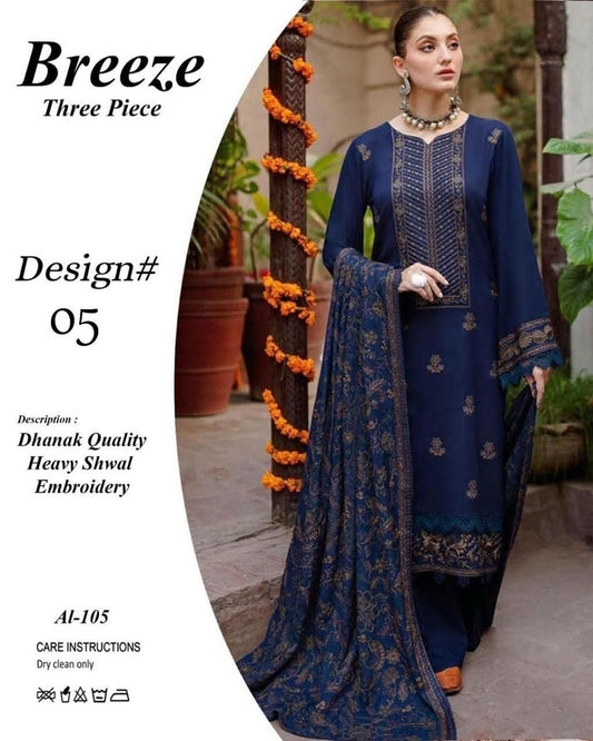3-Piece Bareeze Inspired Premium Embroidered Dhanak Suit BRZ-5