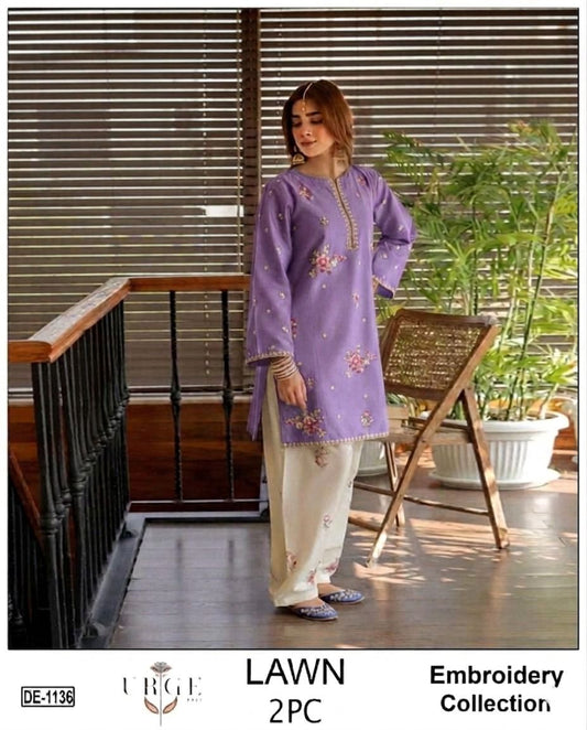 Embroidered 2Pc Lawn Unstitched Summer Dress - DE-1136P