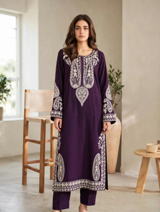 2-Piece | Premium Embroidered Winter Dhanak Suit – DE-3000P