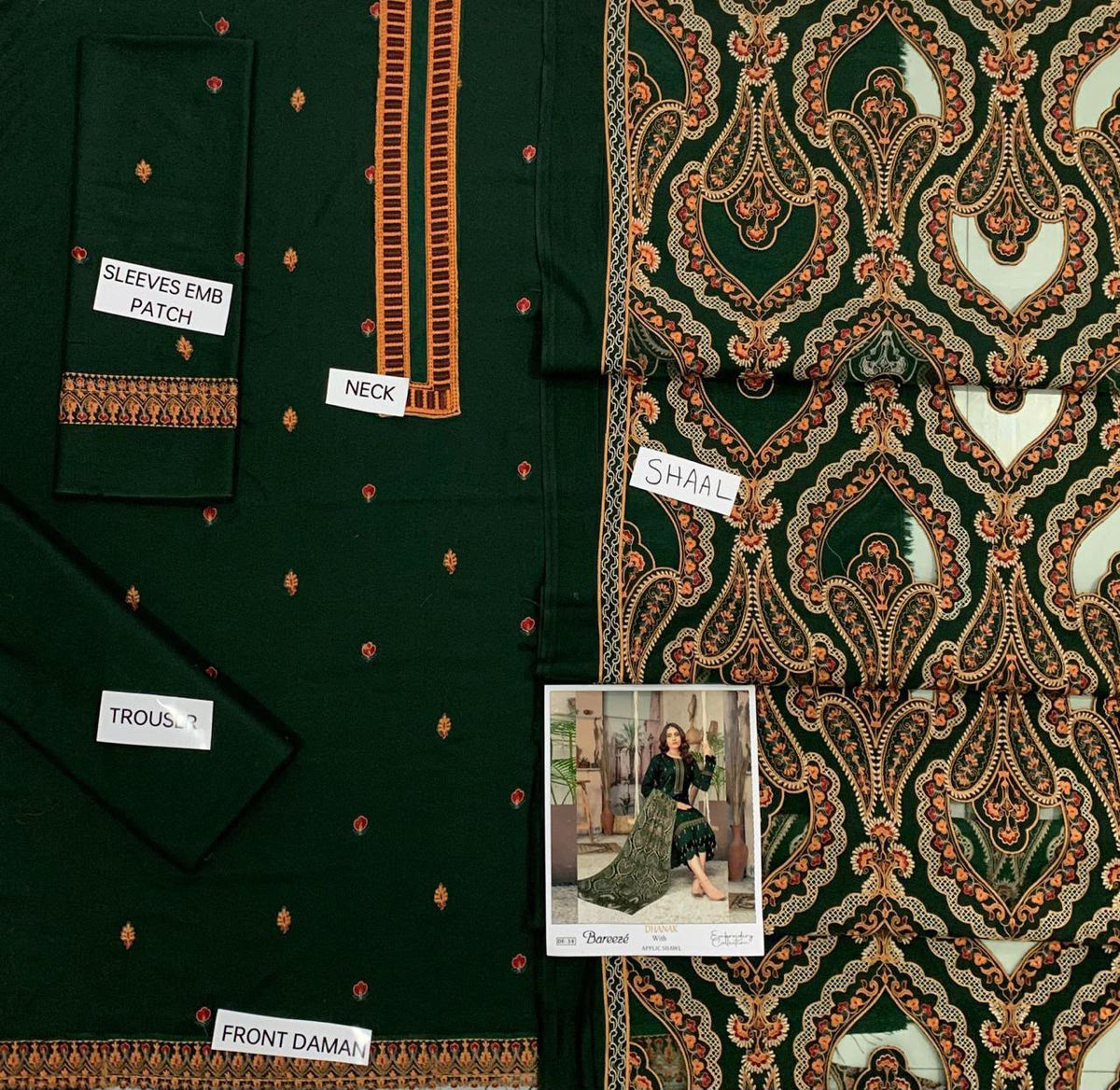 3-Piece Bareeza Premium Embroidered Dhanak Suit DE-34HG