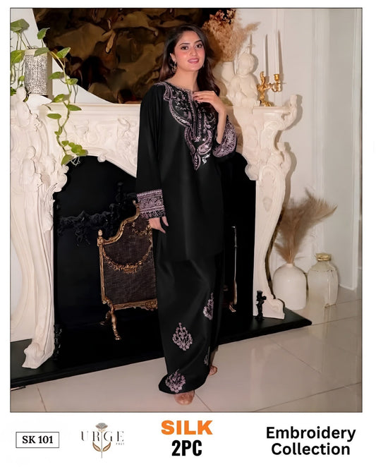 2-Piece Silk | Premium Embroidered Silk Suit – SK-0BK