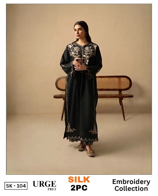 2-Piece Silk | Premium Embroidered Shamoz Silk Suit – SK-104BL