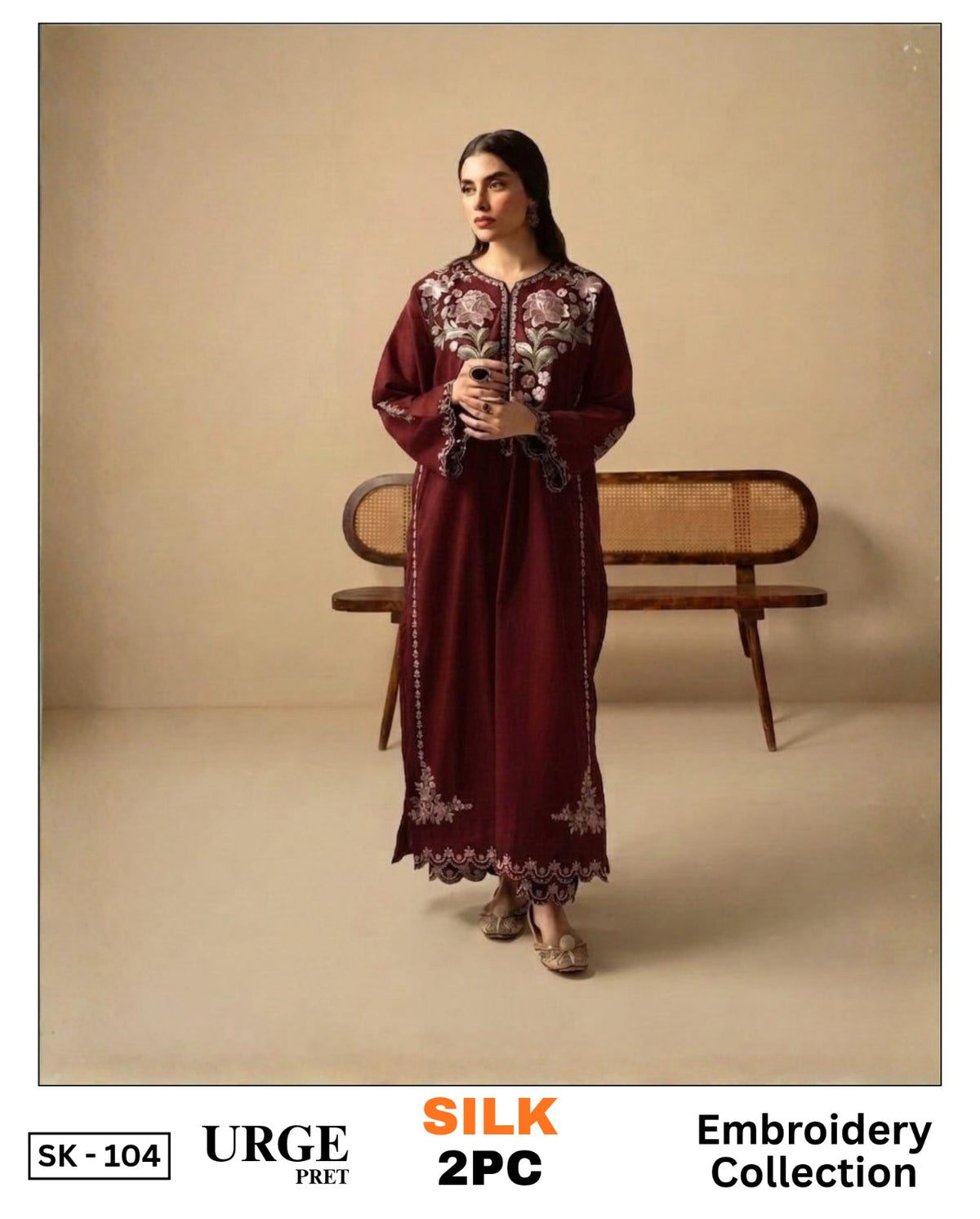 2-Piece Silk | Premium Embroidered Shamoz Silk Suit – SK-104MR