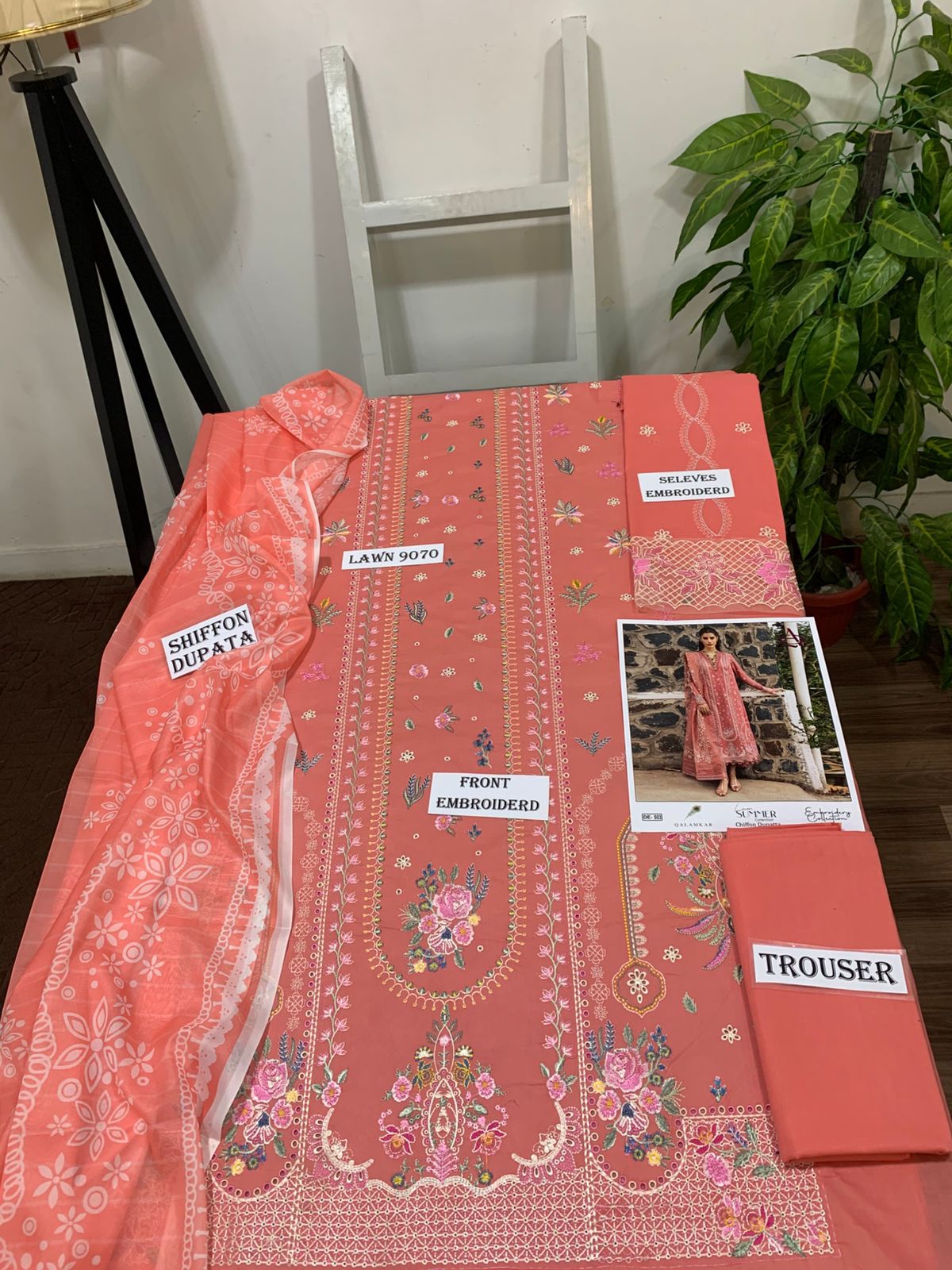 Emb 3PC Lawn Summer Dress With Printed Silk Dupatta - DE-503