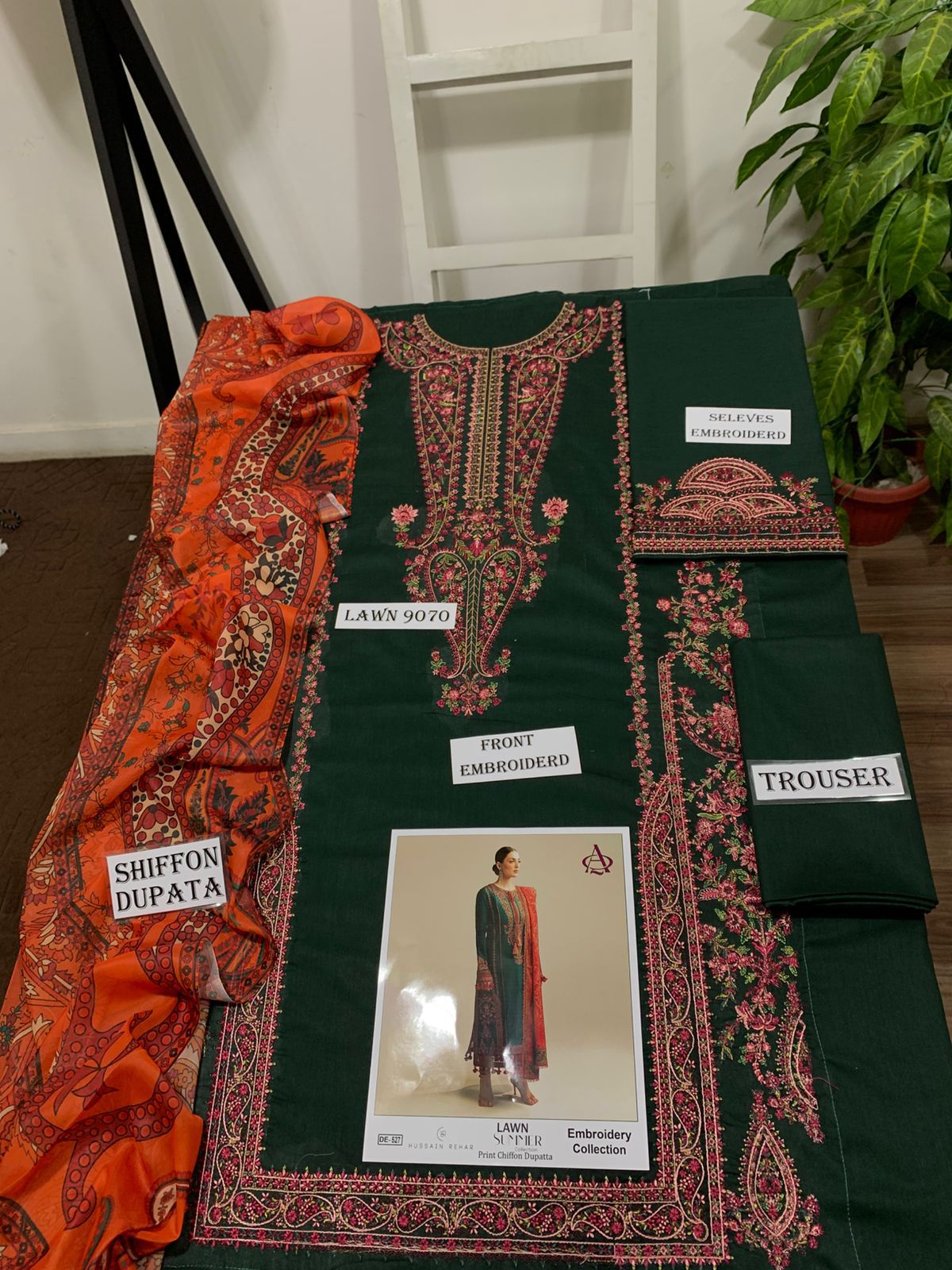 Emb 3PC Lawn Summer Dress With Silk Printed Dupatta - DE-527