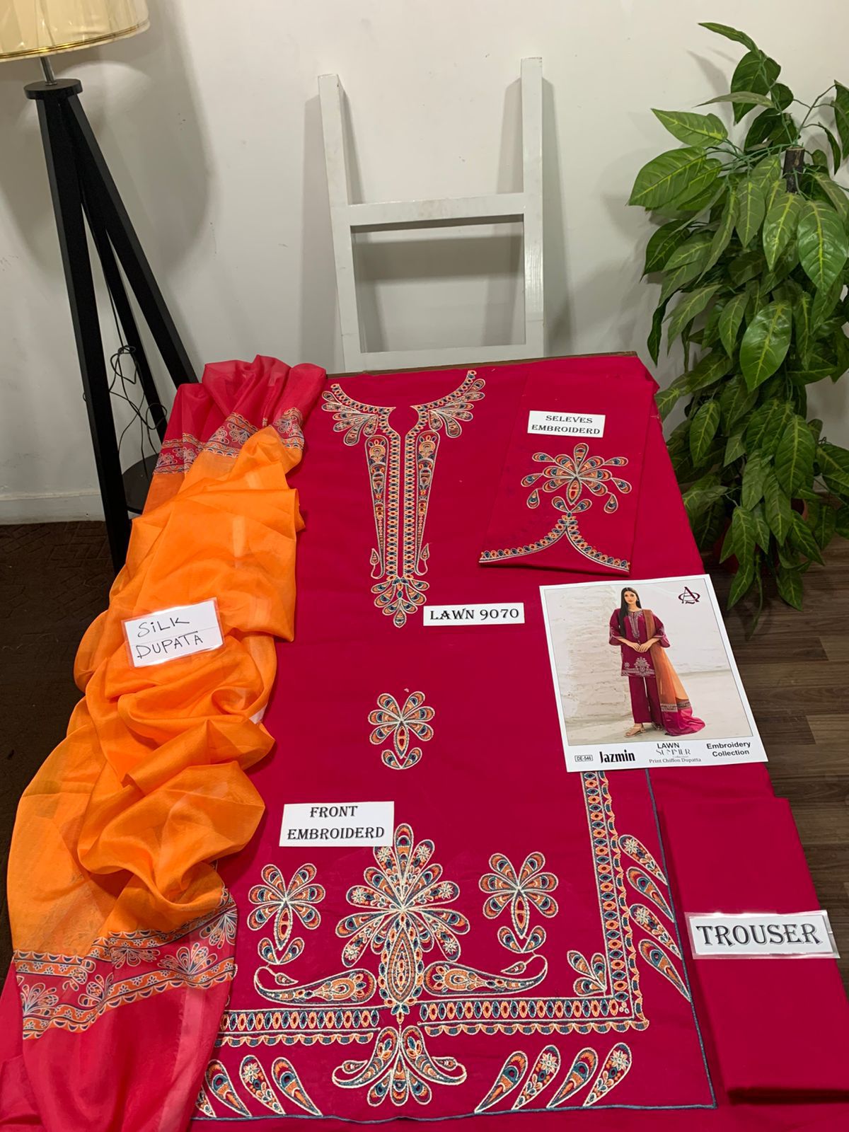 Emb 3PC Lawn Summer Dress With Silk Printed Dupatta - DE-546