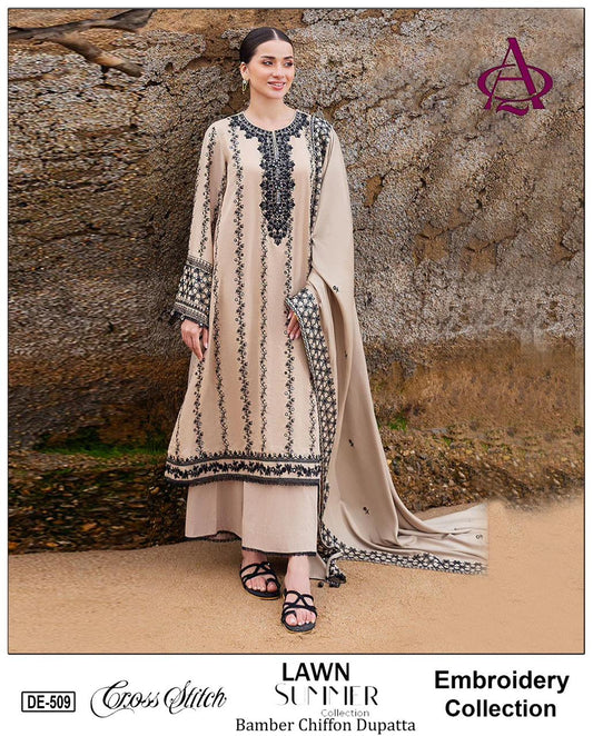 Sequin Emb 3PC Lawn Summer Dress With Chiffon EMB Dupatta - DE-509