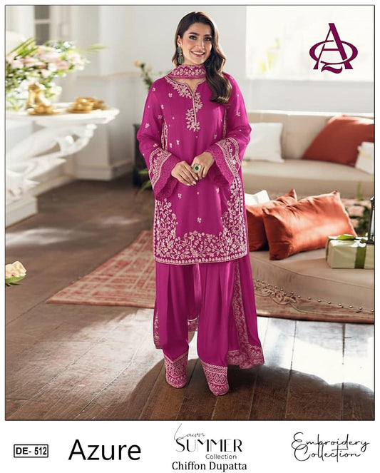 3 Piece - Embroidered Lawn Suit With Embroidered Chiffon Dupatta DE-512