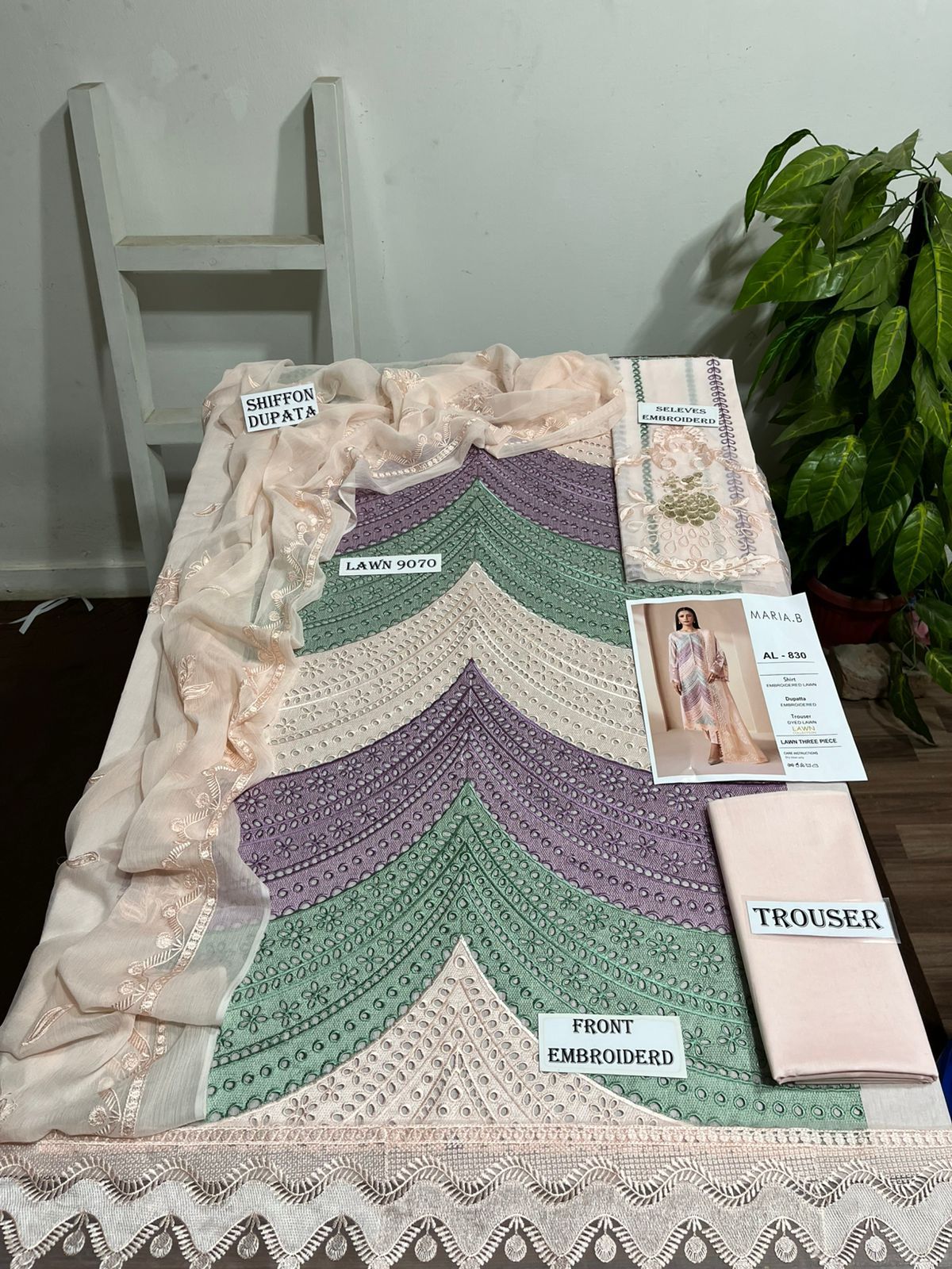 3 Piece - Embroidered Lawn Suit With Chiffon Emb Dupatta AL-830C