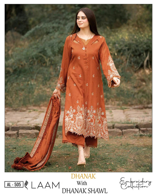 3-Piece Embroidered Dhanak Suit With Sequins Winter Fabrics