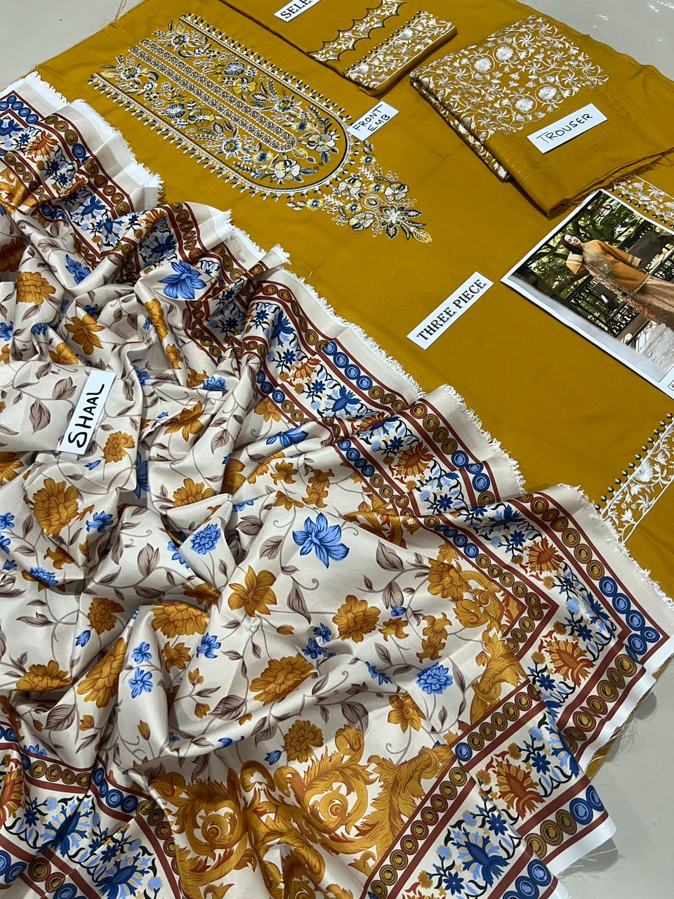 3-Piece Sapphire Premium Embroidered Dhanak Suit AL-507