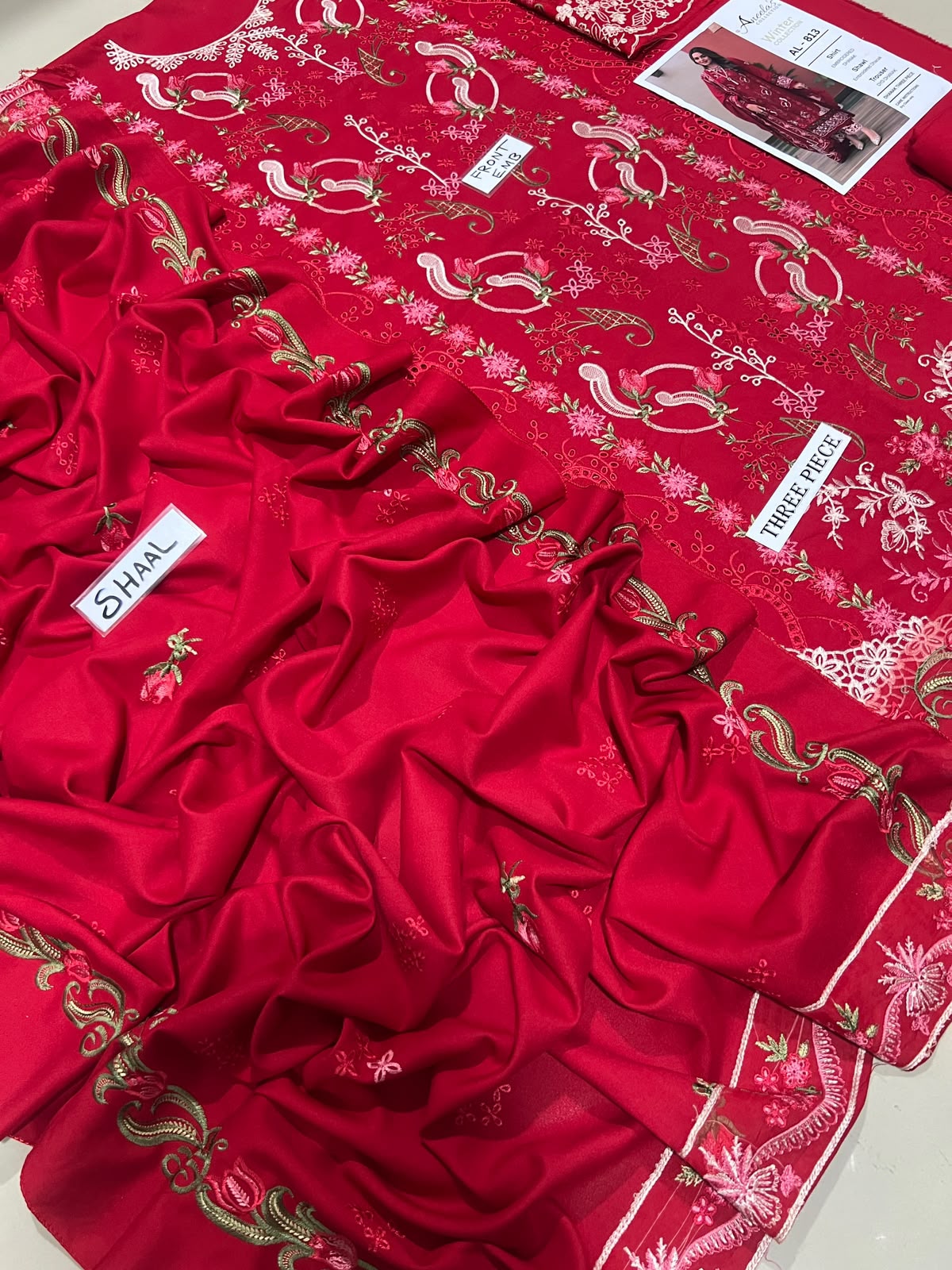 3-Piece Aneela's Premium Embroidered Dhanak Suit AL-813
