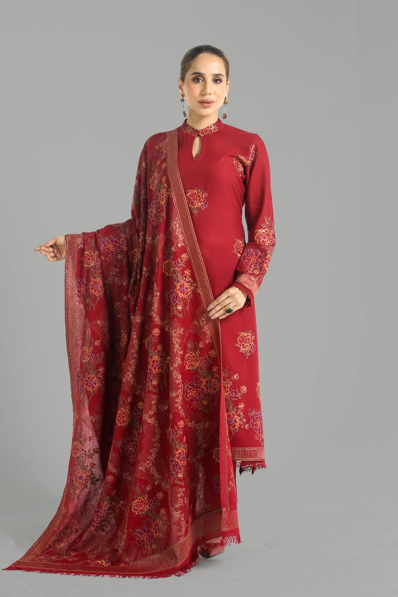3-Piece Bareeze Inspired Premium Embroidered Dhanak Suit AL-859