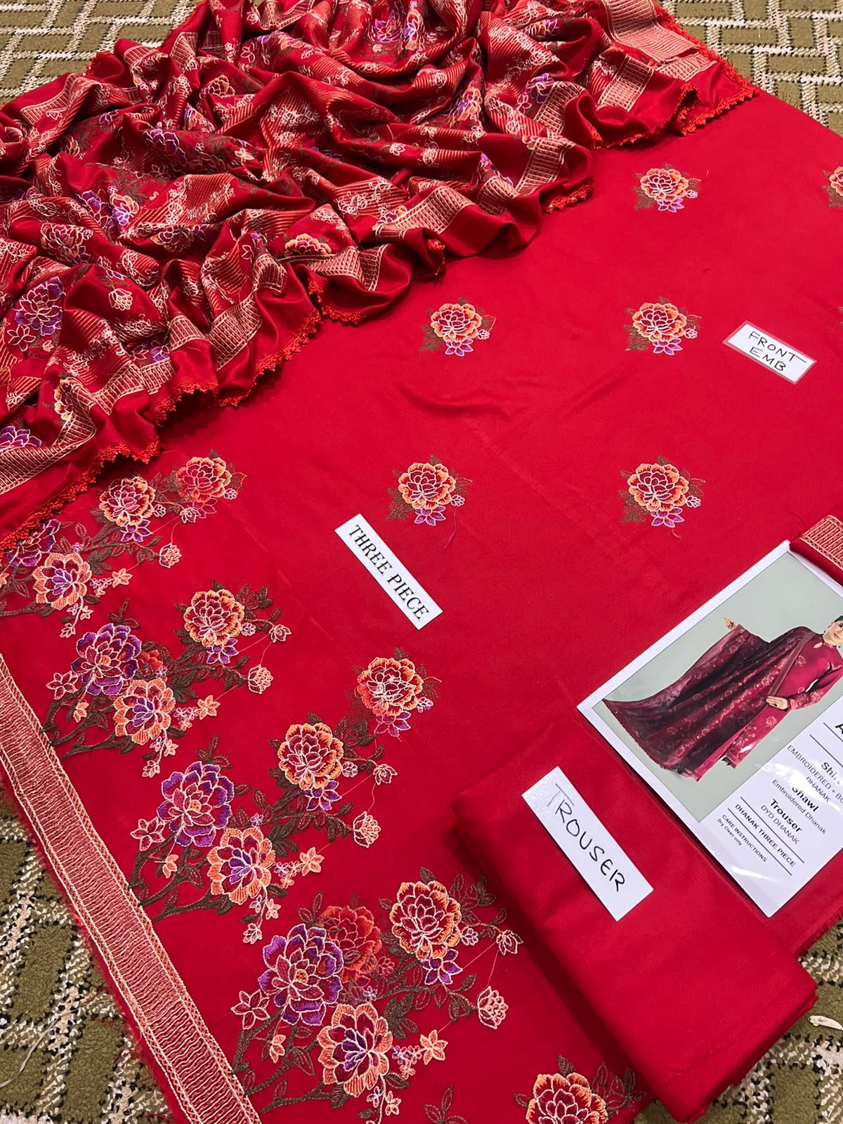 3-Piece Bareeze Inspired Premium Embroidered Dhanak Suit AL-859